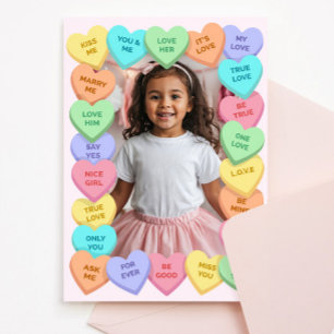 Candy Heart Kid Photo Valentine Card, Child School Card