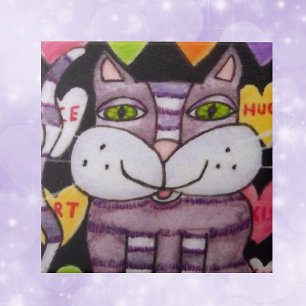 Candy Heart Purple Cat Valentine Tile