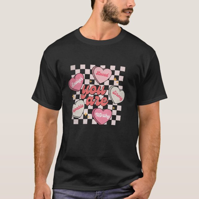 Candy Heart Self Love Groovy Happy Valentine s Day T-Shirt (Front)