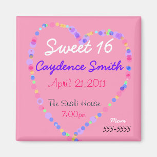 Candy Heart Sweet 16 Birthday Magnet