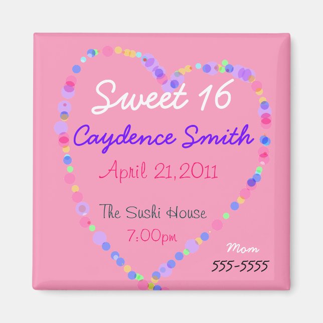 Candy Heart Sweet 16 Birthday Magnet (Front)