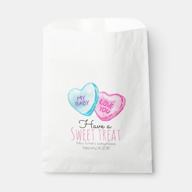 Candy heart valentines day baby shower favour bag (Front)