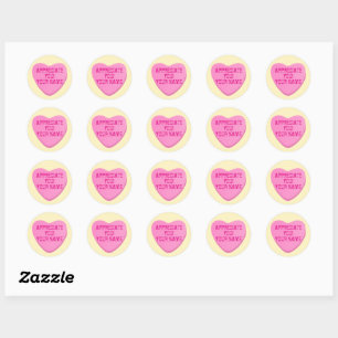 Candy Heart with Custom Text-Pink Heart on Yellow Classic Round Sticker