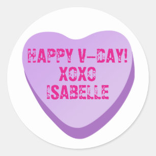 Candy Heart with Custom Text-Purple Heart on White Classic Round Sticker