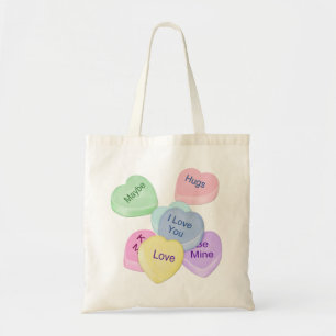 Candy Hearts and Text Tote Bag