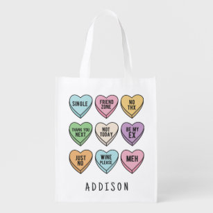 Candy Hearts Anti Valentine Single Life Reusable Grocery Bag