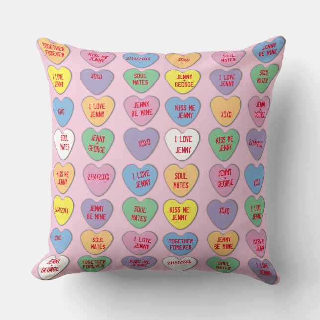 Candy Hearts Custom Messages Valentine Cushion (Front)