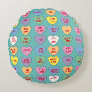 Candy Hearts Custom Messages Valentine Round Cushion