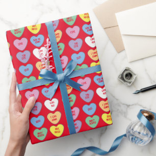 Candy Hearts Custom Messages Valentines Wrapping Paper