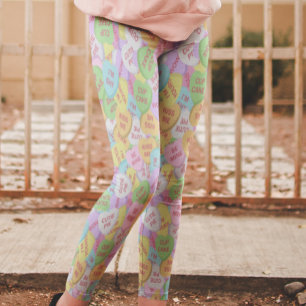 Candy Hearts Leggings Valentine's Day Pattern