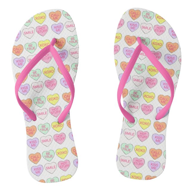 Candy Hearts Love Valentine's Day Pastel Sweet Flip Flops (Footbed)