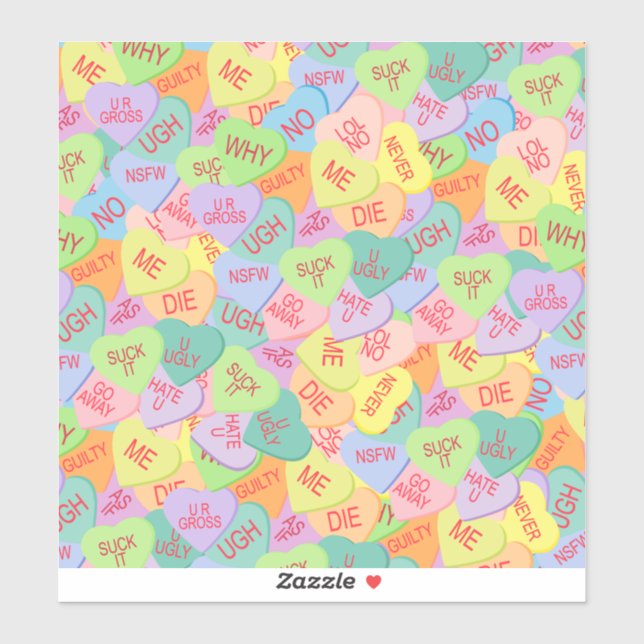 Candy Hearts Pattern SFW Custom-Cut Vinyl Stickers (Sheet)