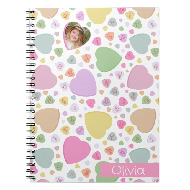 Candy Hearts Photo Valentine Notebook (Front)