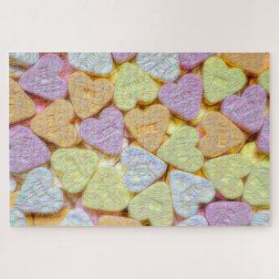 Candy Hearts Pink Yellow Orange Valentines Jigsaw Puzzle