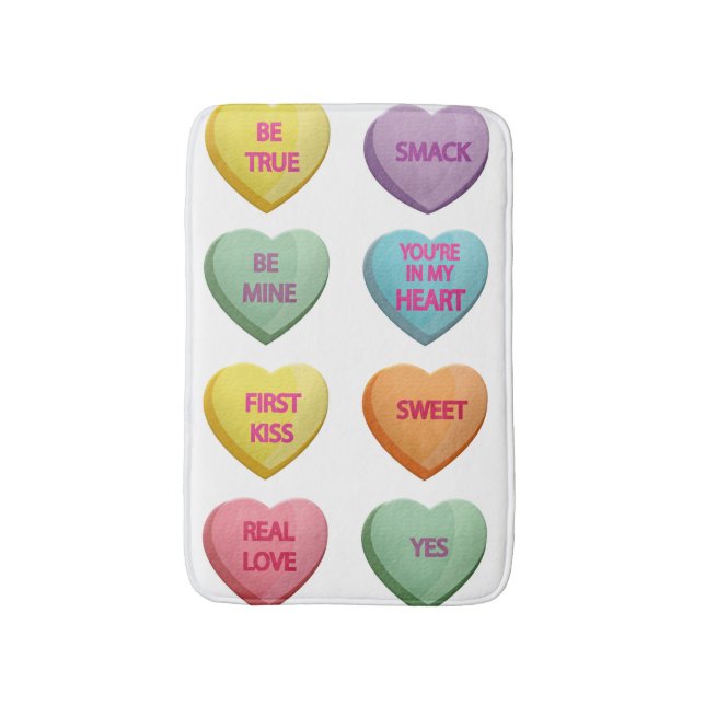 Candy Hearts Sweet Valentine Love Messages Bath Mat (Front Vertical)