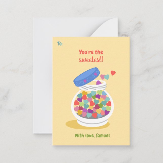 Candy Hearts Valentines Day Cards - Kids Sweets (Front)
