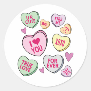 Candy Hearts Valentines Day Conversation Hearts Classic Round Sticker