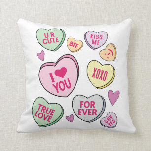 Candy Hearts Valentines Day Conversation Hearts Cushion