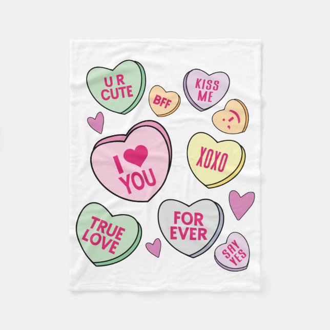 Candy Hearts Valentines Day Conversation Hearts Fleece Blanket (Front)