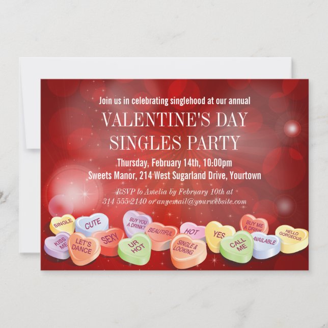 Candy Hearts Valentines Day Singles Party Invitation (Front)