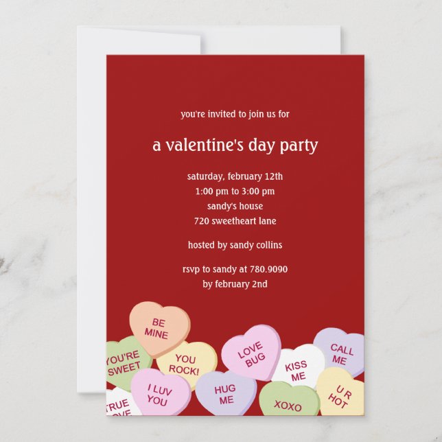 Candy Hearts Valentine's Party Invitation (Front)
