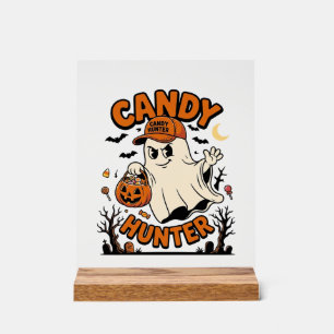 Candy Hunter Halloween Ghost Pumpkin Bucket_1 Acrylic Sign