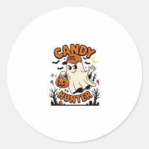 Candy Hunter Halloween Ghost Pumpkin Bucket_1 Classic Round Sticker