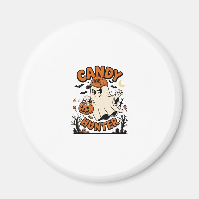 Candy Hunter Halloween Ghost Pumpkin Bucket_1 Magnet (Front)