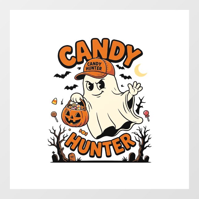 Candy Hunter Halloween Ghost Pumpkin Bucket_1 Window Cling (Sheet)
