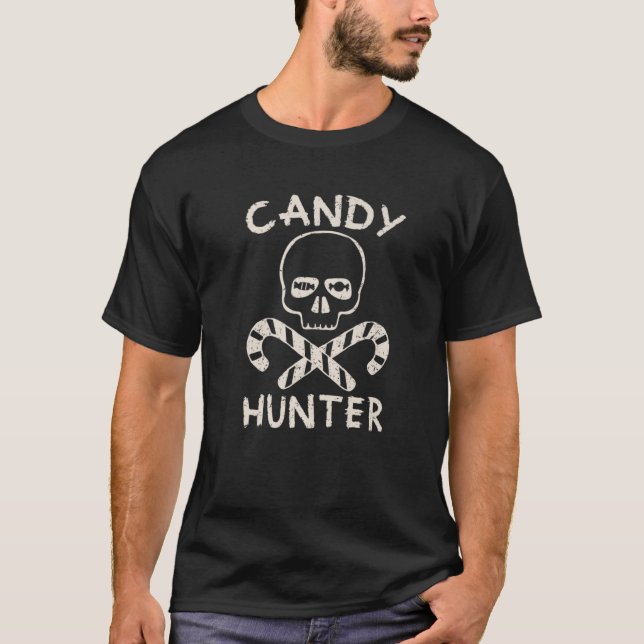 Candy Hunter Skull Halloween Funny T-Shirt (Front)