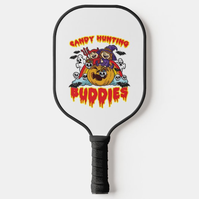 Candy Hunting Buddies Halloween Twin Costume Pickleball Paddle (Front)
