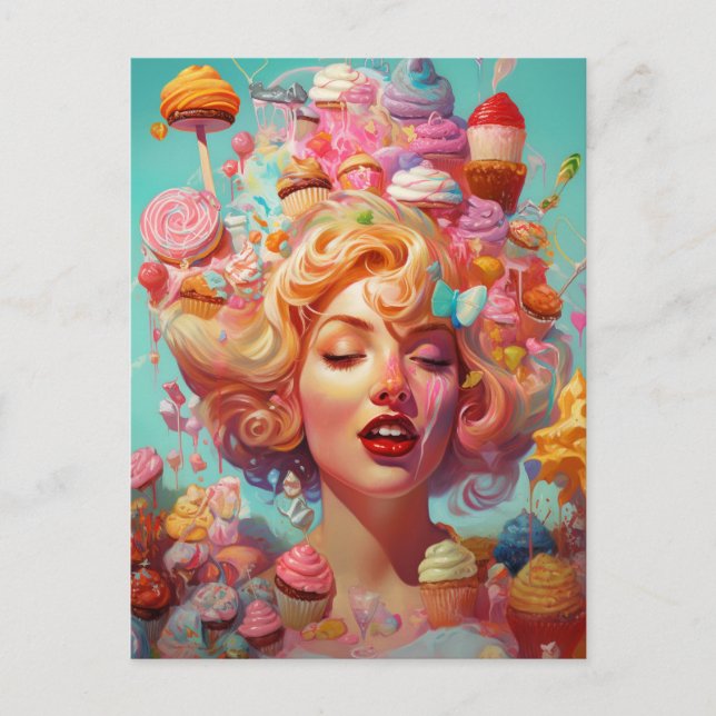 Candy Ice Cream Girl Surreal Fantasy Art Postcard (Front)