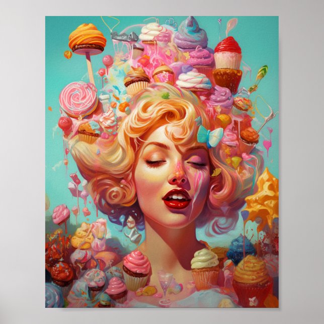 Candy Ice Cream Girl Surreal Fantasy Art Poster (Front)