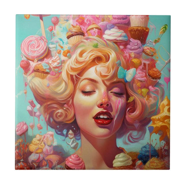 Candy Ice Cream Girl Surreal Fantasy Art Tile (Front)