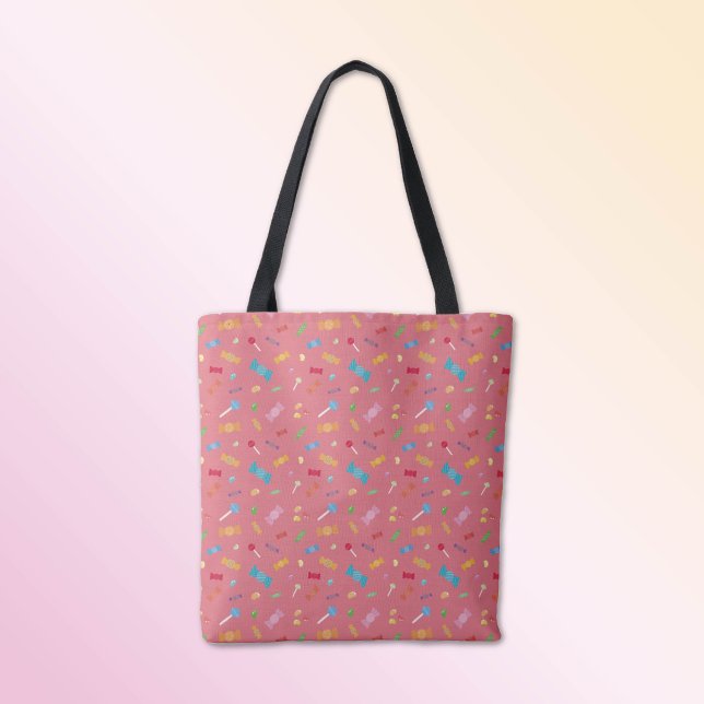 Candy Joy Coral Pink Tote Bag (Colorful Candy Everyday Tote Bag.)