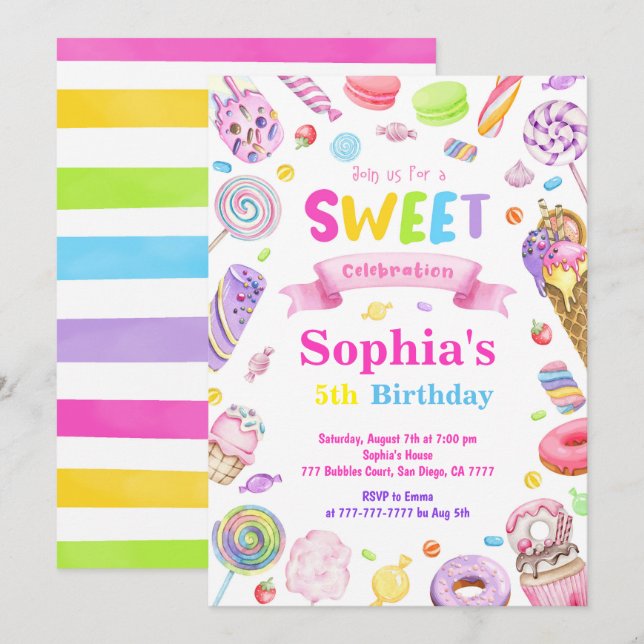 Candy Land Birthday Invitation (Front/Back)