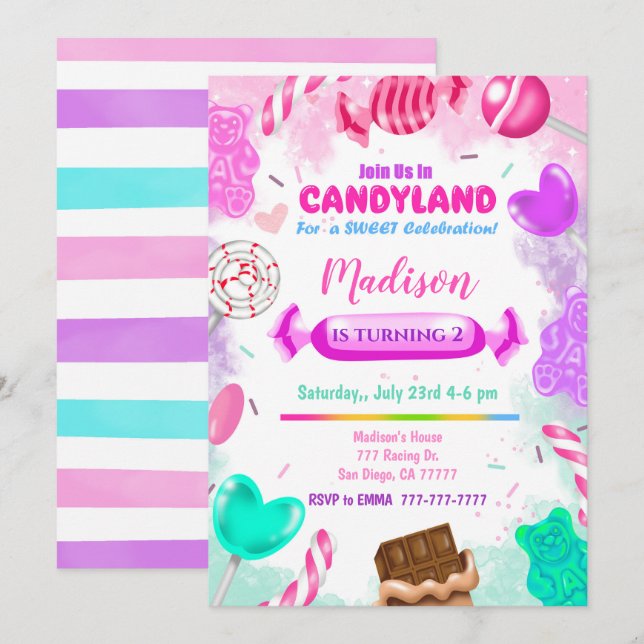 Candy Land Birthday Invitation (Front/Back)