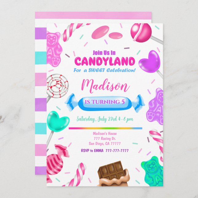 Candy Land Birthday Invitation (Front/Back)