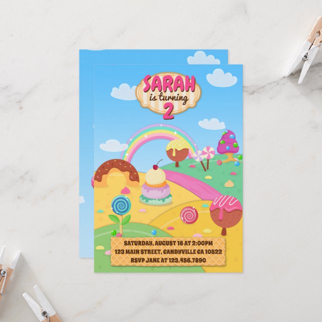 Candy Land Birthday Invitation (Front/Back In Situ)