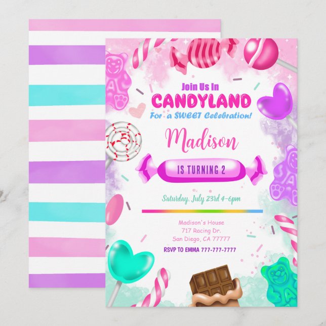 Candy land Birthday Invitation (Front/Back)