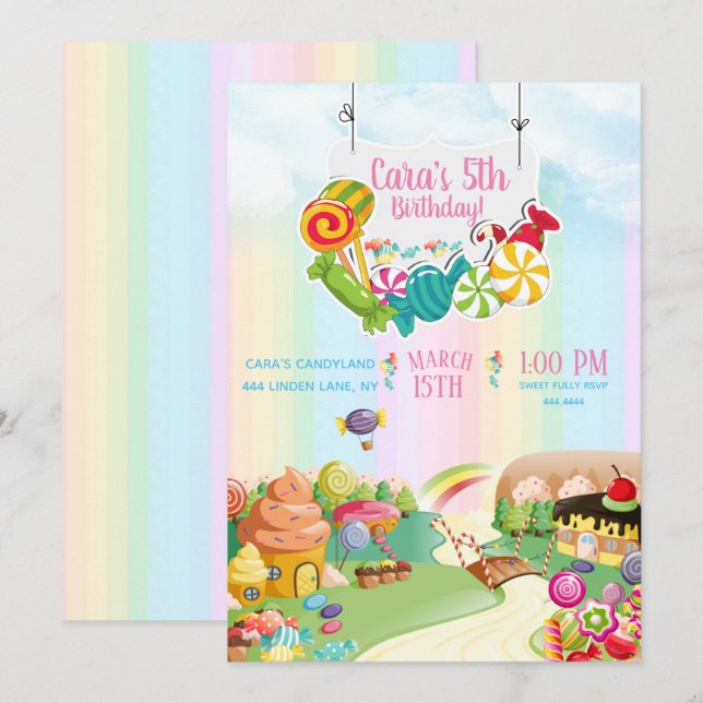 Candy land Birthday Party Invitation (Front/Back)