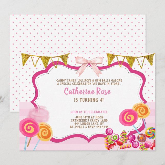 Candy land Birthday Party Invitation (Front/Back)