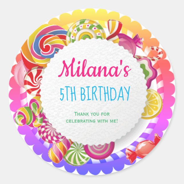 Candy land birthday party pastel classic round sticker (Front)