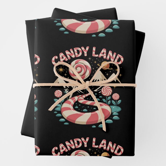 Candy Land Cane Xmas Christmas Family Holiday Wrapping Paper Sheet (In situ)
