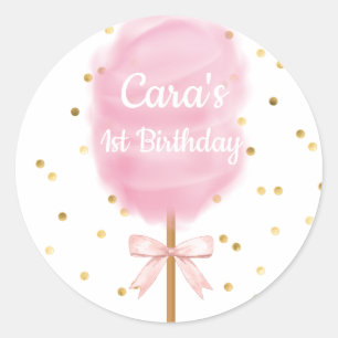 Candy land Cotton Candy Pink Birthday Party Invita Classic Round Sticker