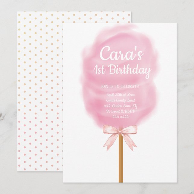 Candy land Cotton Candy Pink Birthday Party Invitation (Front/Back)