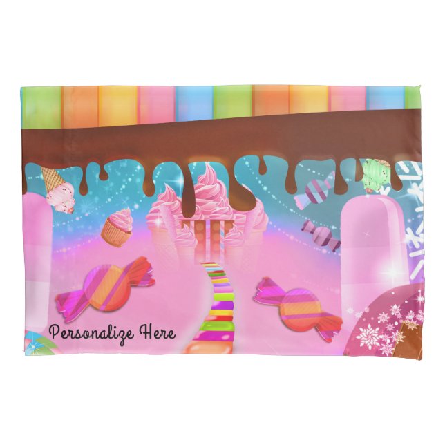 Candy Land Dream Sweets Personalised Custom Name Pillowcase (Front)