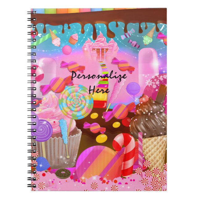 Candy Land Fantasy Cupcakes & Sweet Candy Theme Notebook (Front)