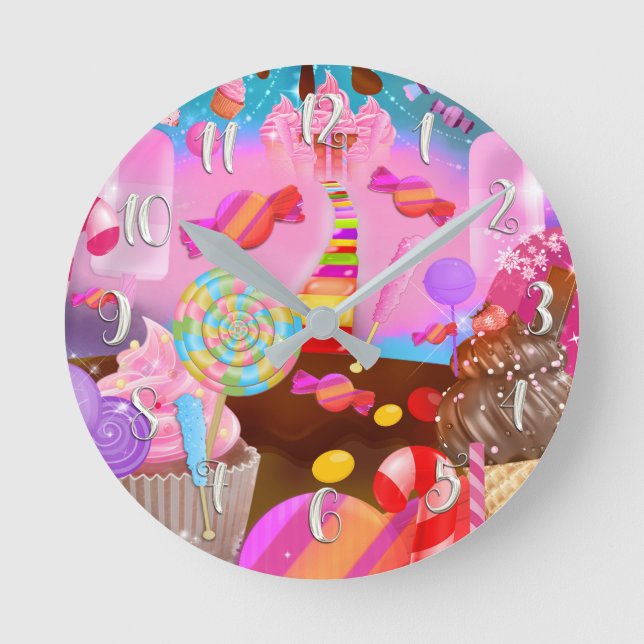 Candy Land Fantasy Sweets Boutique Style Custom Round Clock (Front)