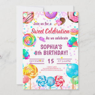 Candy Land Girl Birthday Sweet Celebration Rainbow Invitation